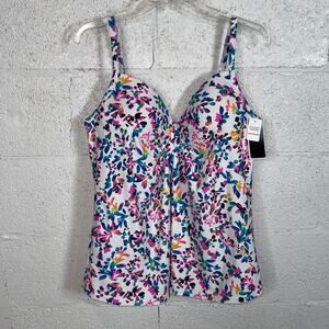 Island Escape Women's Scorpio Floral-Print Twist-Front Tankini Top, White 14